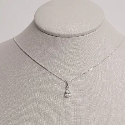 Conjunto Brinco e Colar Zircônia Gota Cristal 7x5mm 45cm