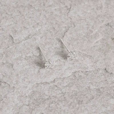 Brinco Zircônia Quadrada Cristal 4mm