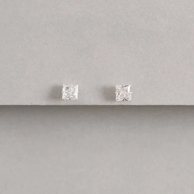 Brinco Zircônia Quadrada Cristal 6mm