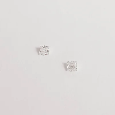 Brinco Zircônia Quadrada Cristal 6mm