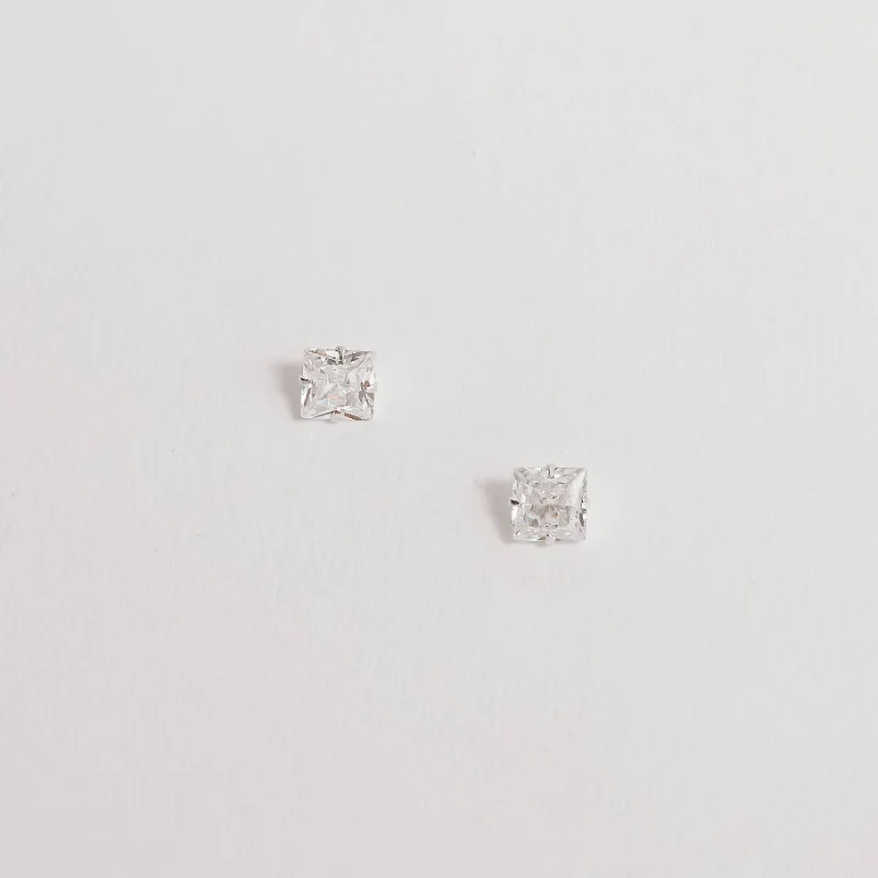 Brinco Zircônia Quadrada Cristal 6mm