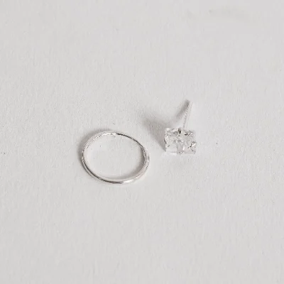 Dupla Zircônia Quadrada 6mm e Argola 12mm