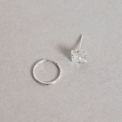 Dupla Zircônia Quadrada 6mm e Argola 12mm