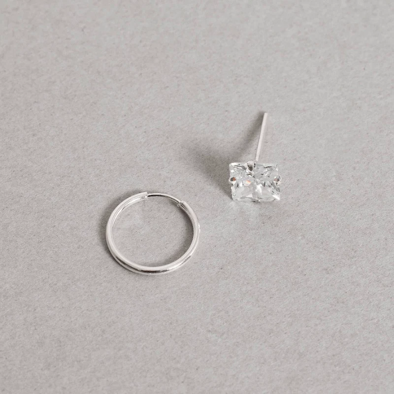 Dupla Zircônia Quadrada 6mm e Argola 12mm