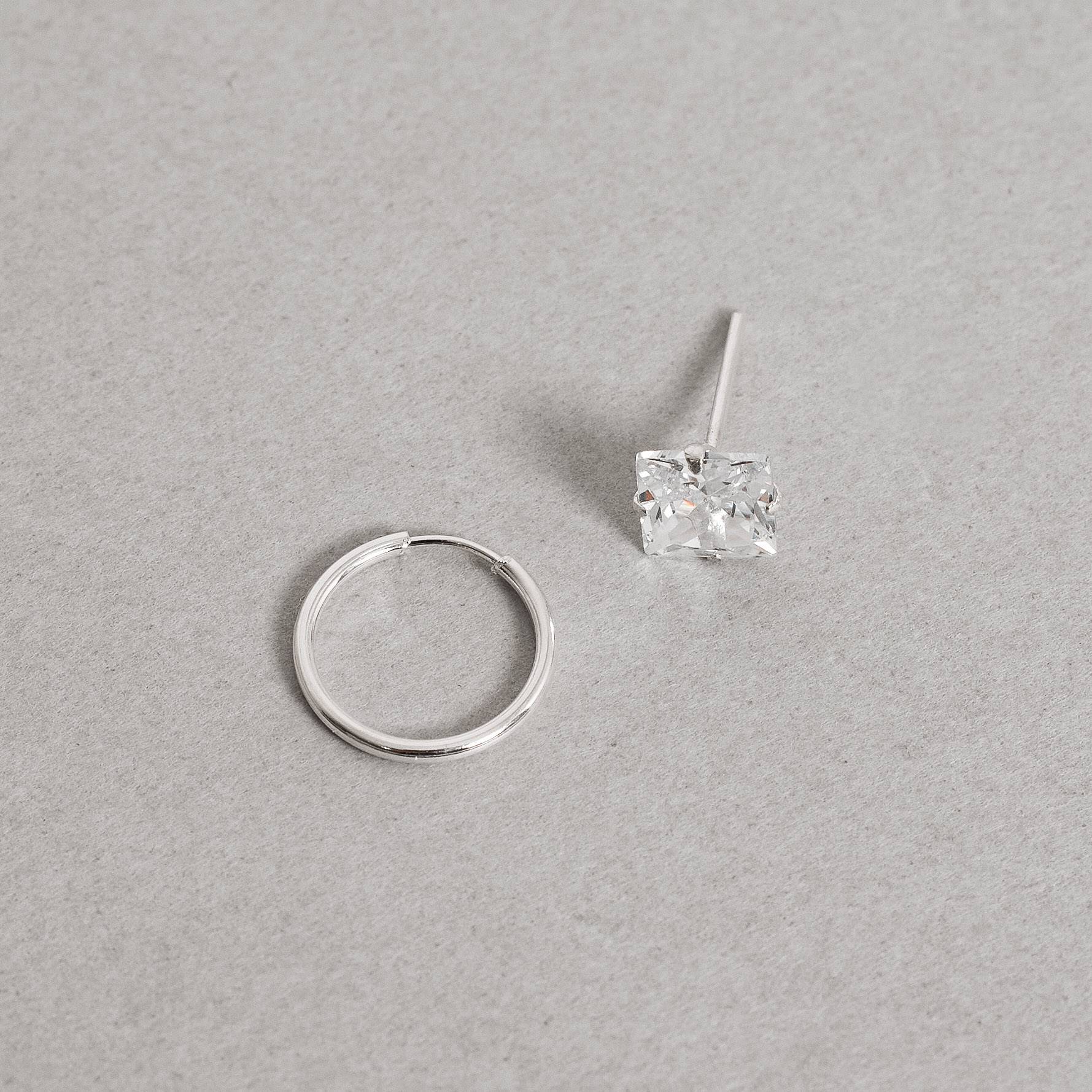 Dupla Zircônia Quadrada 6mm e Argola 12mm