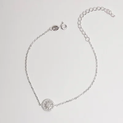 Pulseira Entremeio Botão Cravejado 9mm Corrente Cadeado 16+5cm