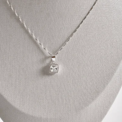 Conjunto Brinco e Colar Pingente Zircônia Quadrada com Cravejo 8mm 45cm