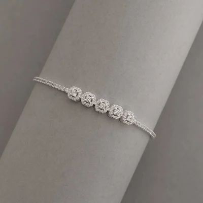 Pulseira Riviera Entremeio Quadrados Cravejados 16+4cm