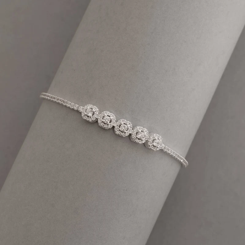 Pulseira Riviera Entremeio Quadrados Cravejados 16+4cm