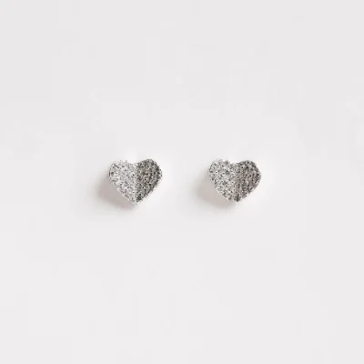 Conjunto Brinco e Colar Coração Cravejado 8mm Corrente Cadeado 40+5cm