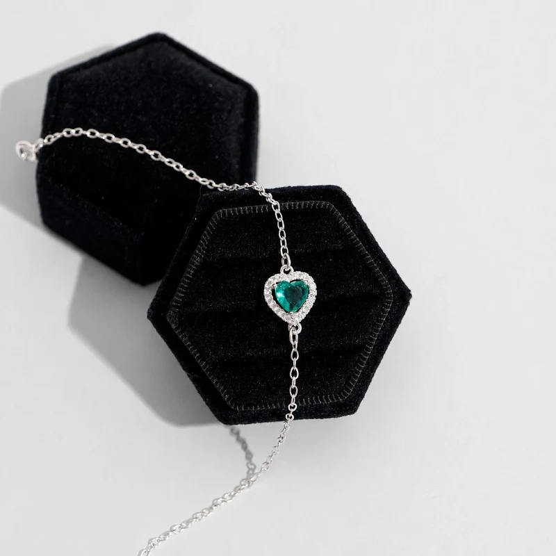 Pulseira Coração Turmalina com Aro Cravejado em Prata 925 – 6 mm