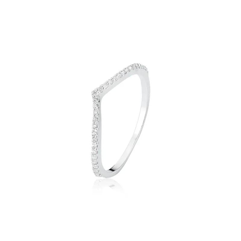 Anel Aparador V Cravejado em Prata 925 – 1 mm