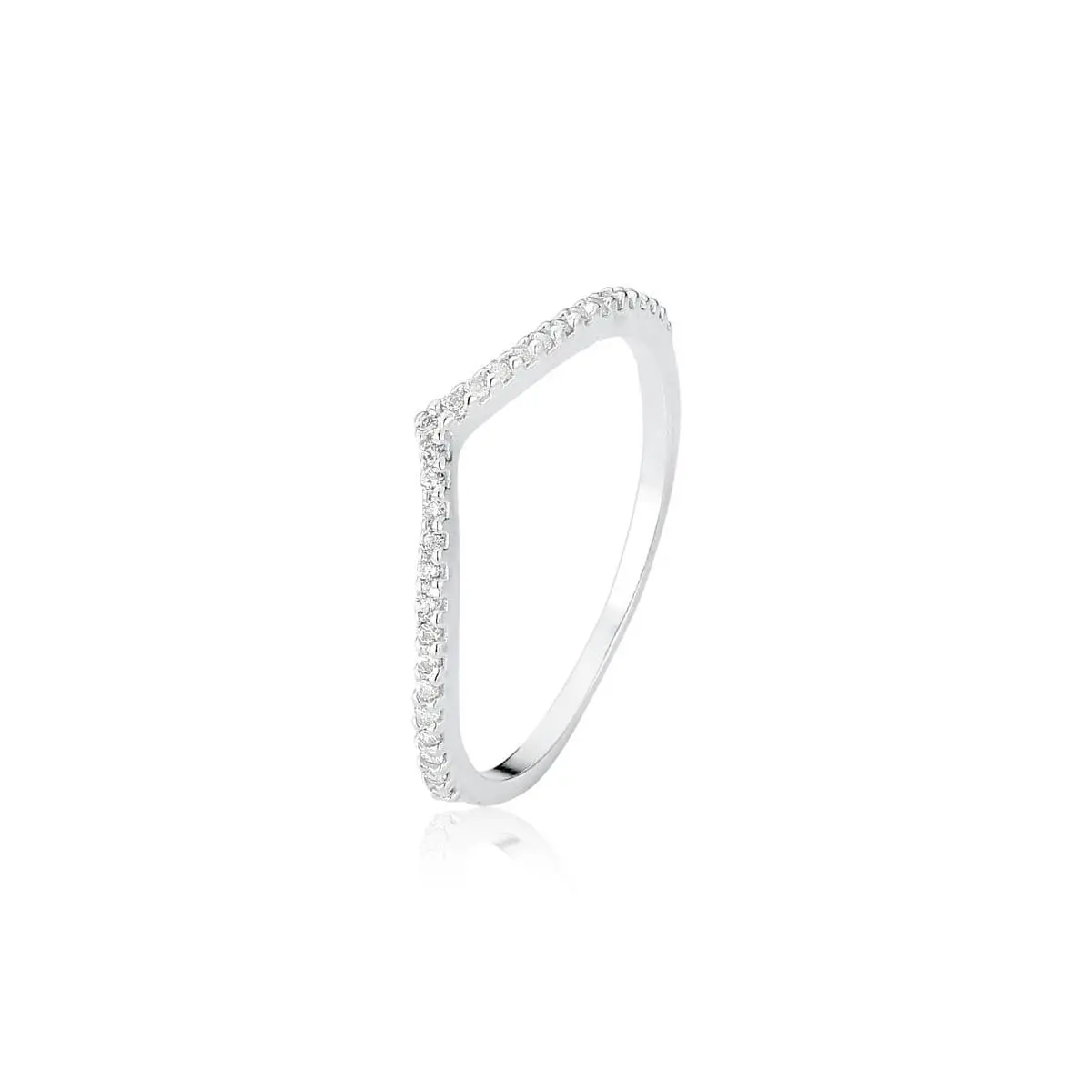 Anel Aparador V Cravejado em Prata 925 – 1 mm