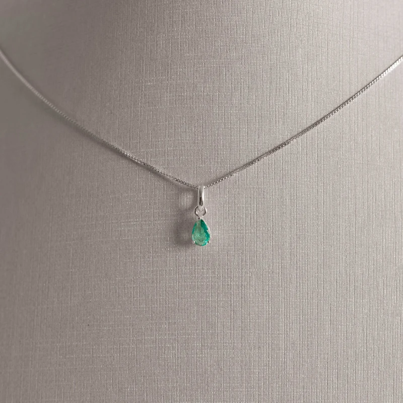 Conjunto Brinco e Colar Zircônia Gota Turmalina 6x4 40cm