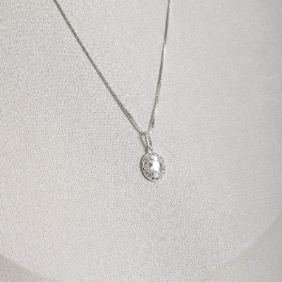 Colar Pingente Zircônia Cristal Oval Cravejada 9mm 45cm