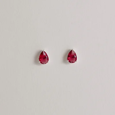 Conjunto Brinco e Colar Zircônia Gota Rubi 6x4mm 40cm