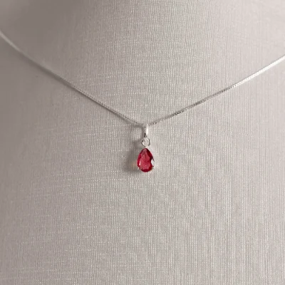 Conjunto Brinco e Colar Zircônia Gota Rubi 6x4mm 40cm