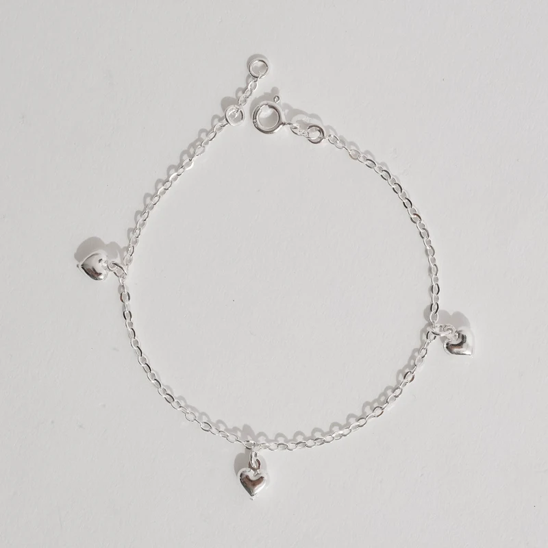 Pulseira Infantil Pingentes Corações 6mm 15cm
