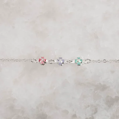Pulseira Infantil Entremeio 3 Trevos com Zircônias Coloridas 6mm 15cm