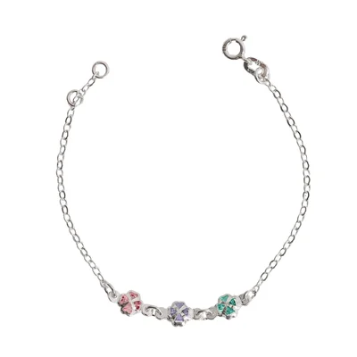 Pulseira Infantil Entremeio 3 Trevos com Zircônias Coloridas 6mm 15cm
