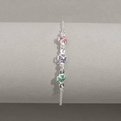 Pulseira Infantil Entremeio 3 Trevos com Zircônias Coloridas 6mm 15cm