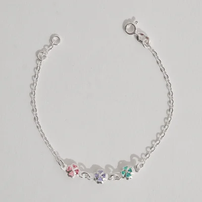Pulseira Infantil Entremeio 3 Trevos com Zircônias Coloridas 6mm 15cm