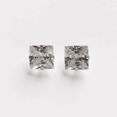 Brinco Zircônia Quadrada Cristal 10mm