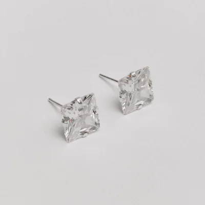 Brinco Zircônia Quadrada Cristal 10mm